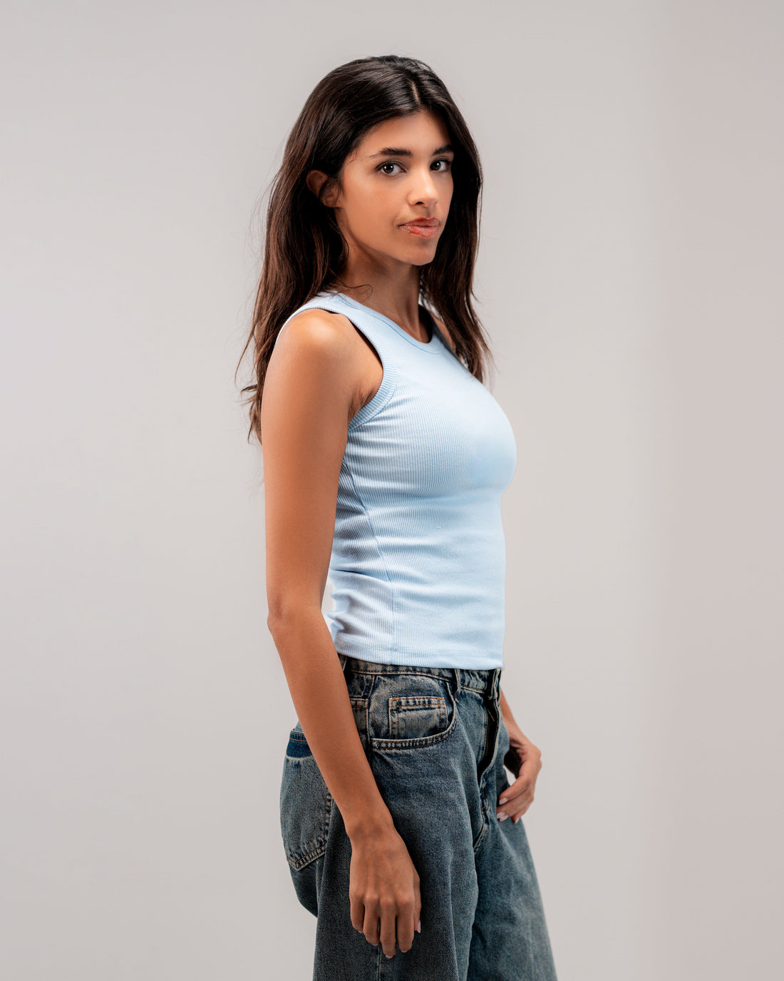 Crew Neck Baby Blue Tank Top