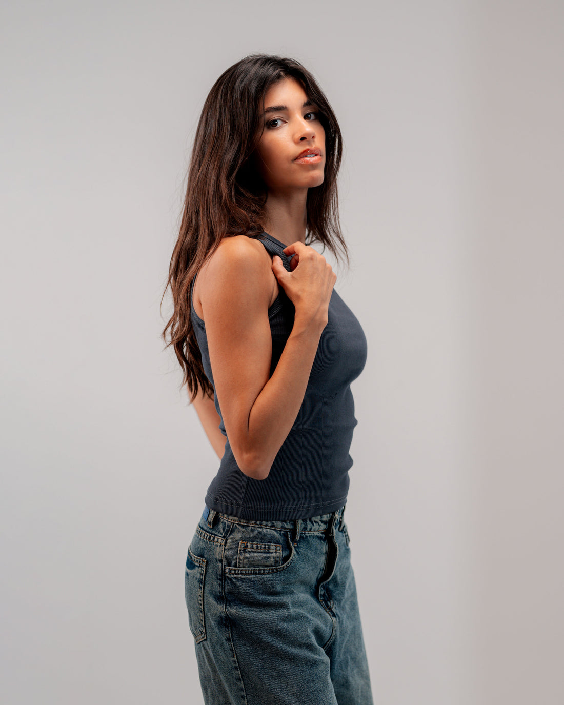 Crew Neck Charcoal Tank Top