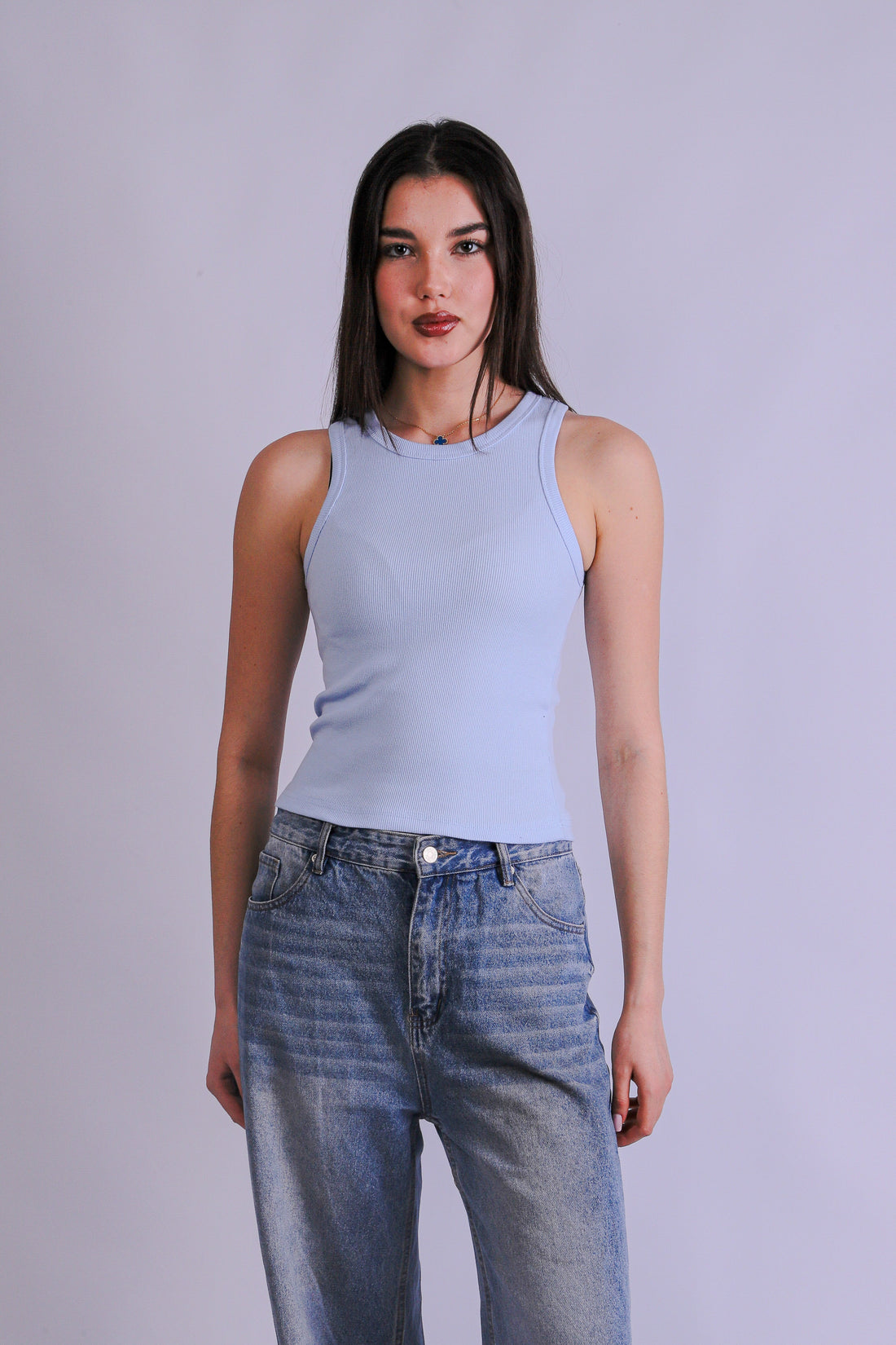 Crew Neck Baby Blue Tank Top
