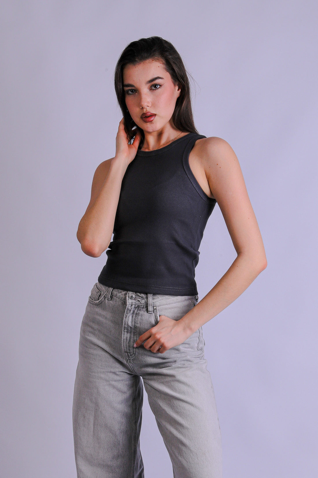Crew Neck Charcoal Tank Top